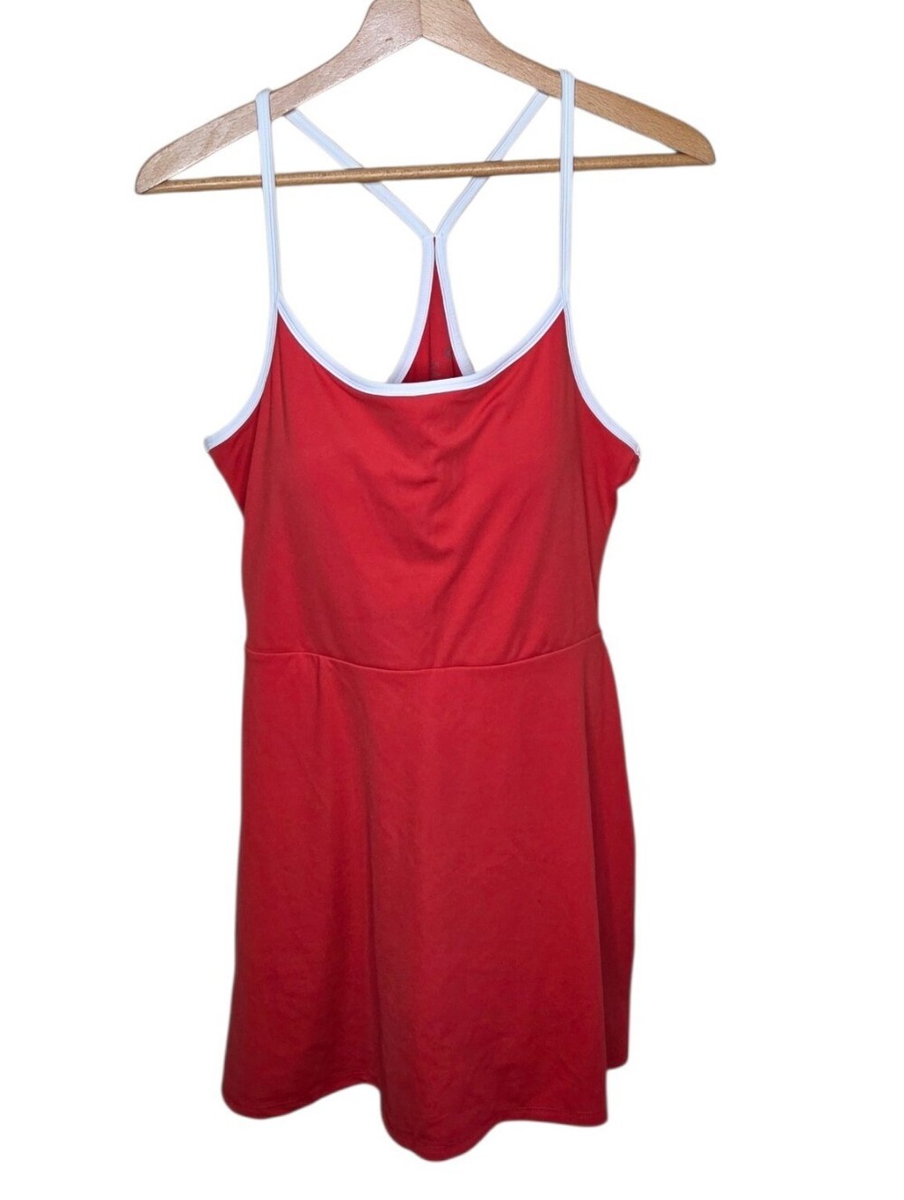 GapFit Red Athletic Tank Dress White Contrast Trim Attached Shorts Size Large